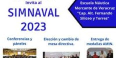 La Asociación Mexicana de Ingenieros Navales te invita al Simposio SIMNAVAL 2023. Se llevará a cabo los días 7 y 8 de septiembre en las instalaciones de la Escuela de Marina Mercante "Fernando Siliceo y Torres". Evento híbrido transmitido en Zoom y Facebook Live. ¡Evento gratuito!